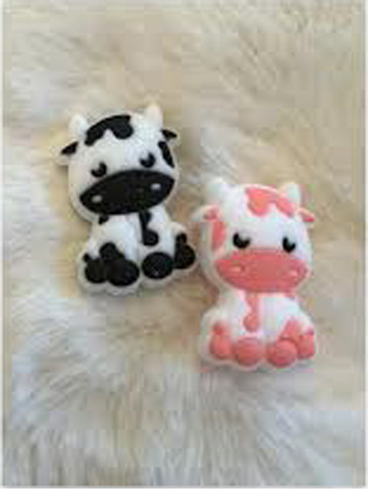 Baby cows / pink cow / black Cow Silicone Beads, Pink/Grey Cow Silicone Beads, Cow shape Loose Bead, Jewelry Making, DIY Keychain Beaded