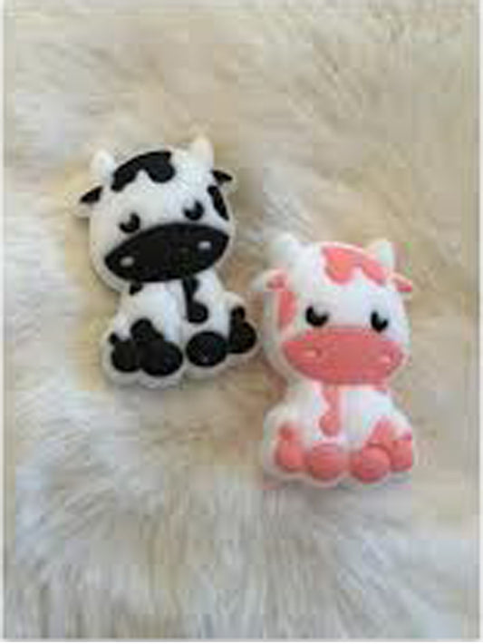 Baby cows / pink cow / black Cow Silicone Beads, Pink/Grey Cow Silicone Beads, Cow shape Loose Bead, Jewelry Making, DIY Keychain Beaded