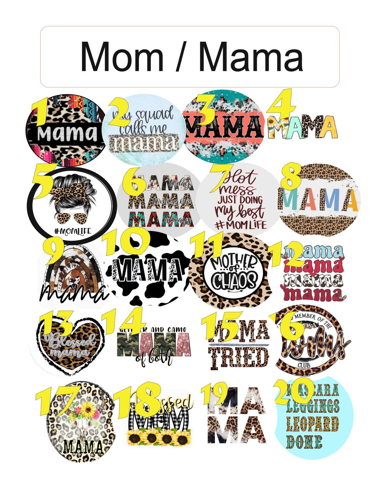 Mama/ Mom / Mama and mom Cardstock Rounds /Fresheners cardstock/ Cardstock / Embellishments