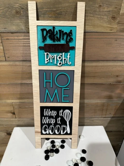 Home  Leaning  Ladder decor, interchangeable sign, Baking / Kitchen / Home / deco, wooden signs, decor