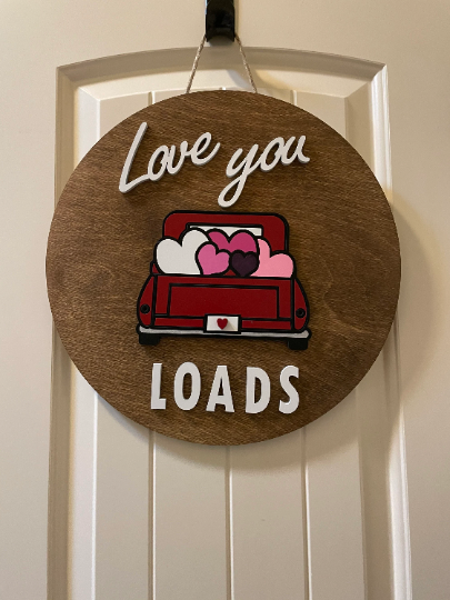 Love you Loads Red Truck with hearts/Front Door Hanger/Valentines Day