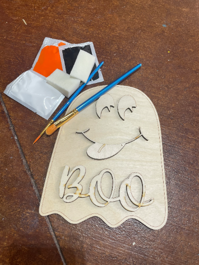 BOO ghost/ unfinished DIY paint kit / unfinished wood / door hanger