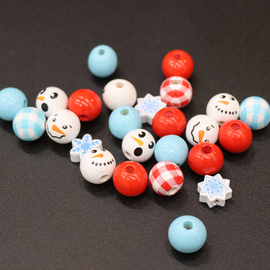 16MM Snowman / Holiday/ White / Snowman/ snowflakes/ Christmas Chunky Bubblegum Beads - 25 count